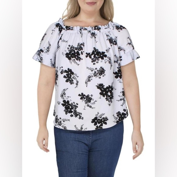 Michael Kors Blooming Bouquet Off The Shoulder Blouse Lavender Mist Plus Size 0X - Picture 7 of 7